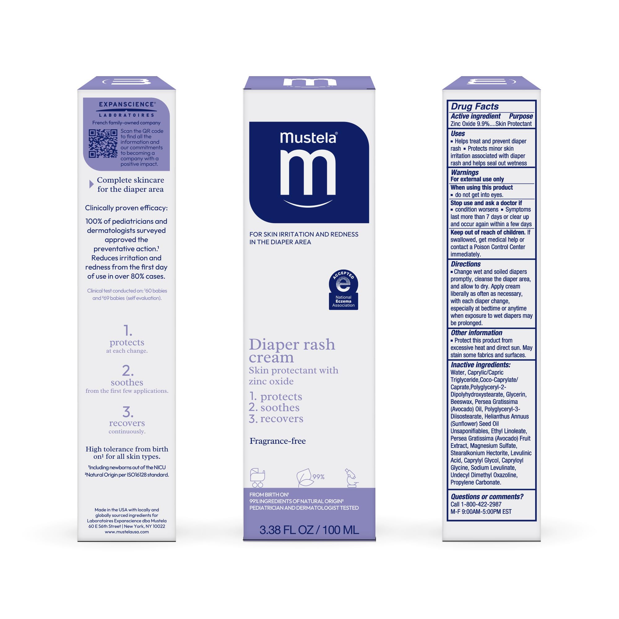 Mustela ingredient label featuring avocado extract to support skin repair
