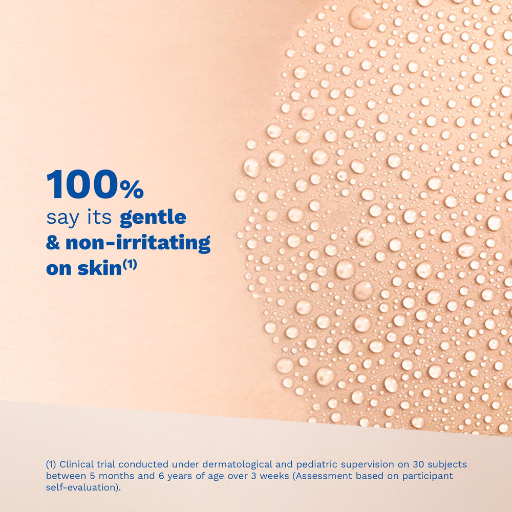 Mustela bottle with ingredients list highlighting alcohol-free, safe formula