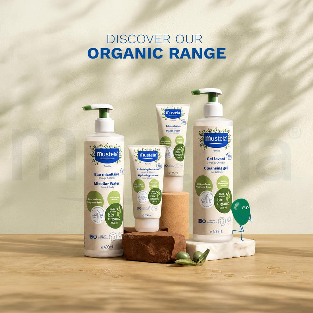 Mustela sustainable packaging detail showing sugar-cane material benefit