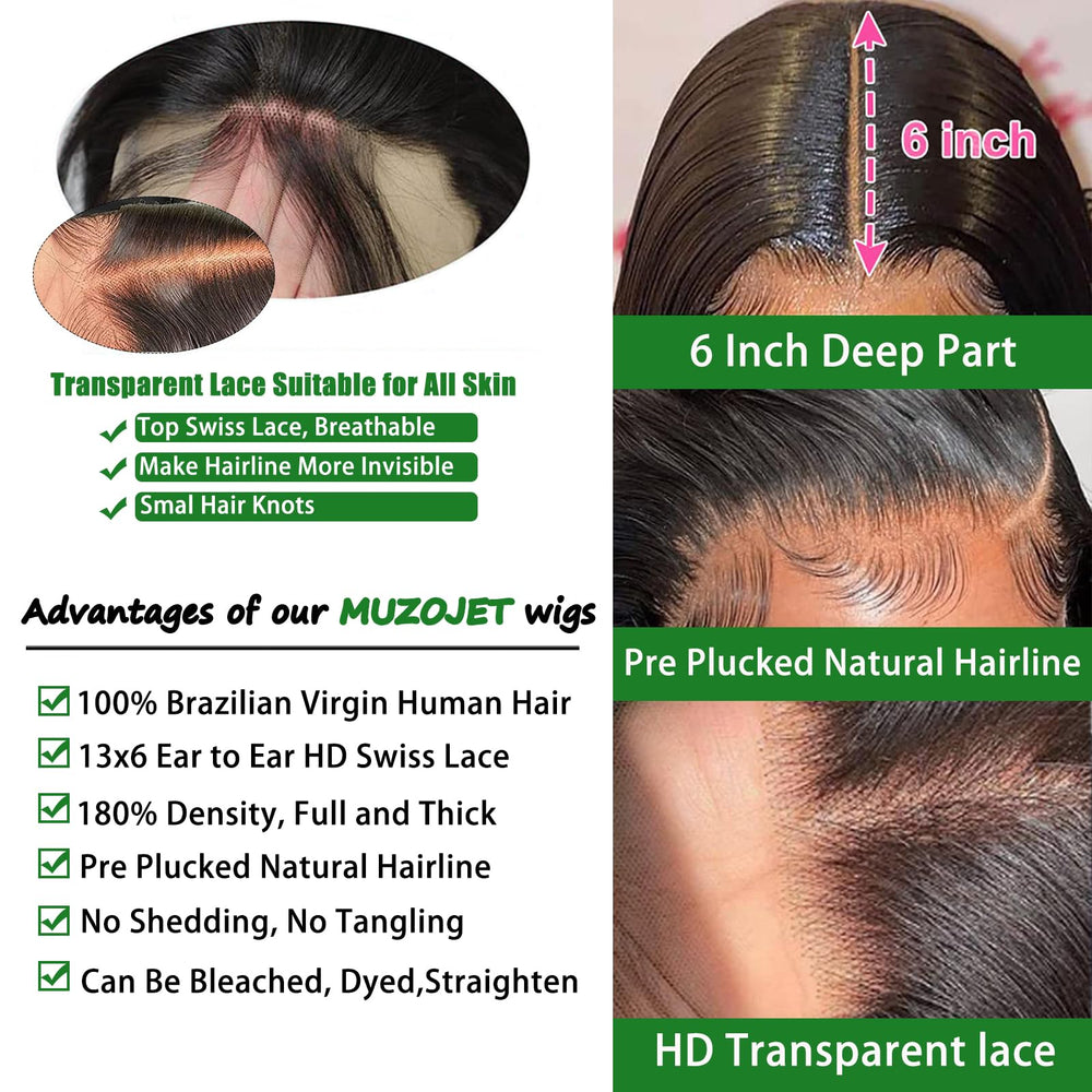 MUZOJET body wave wig laid flat showing full length and density benefit volume