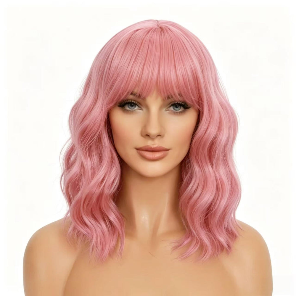 Mxayhnajxl front view of pink wavy bob showing natural-looking waves and flattering silhouette