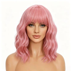Mxayhnajxl front view of pink wavy bob showing natural-looking waves and flattering silhouette