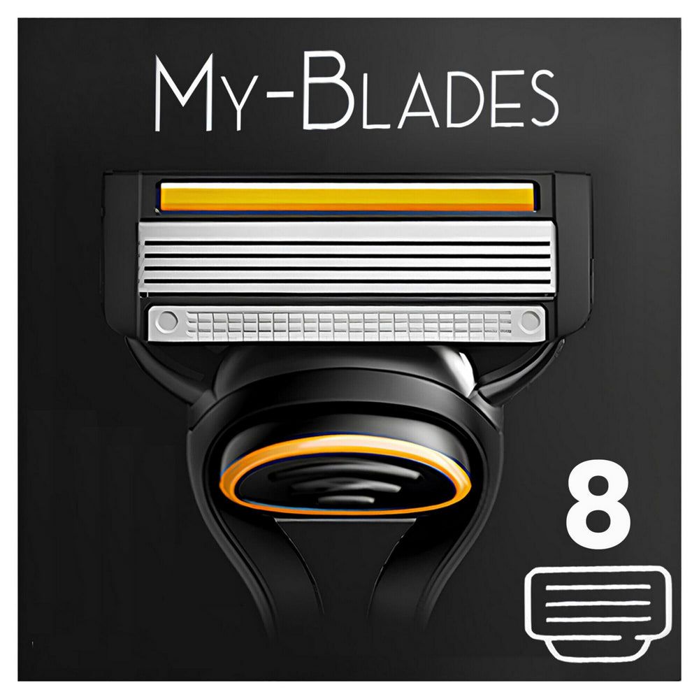My-Blades refills on bathroom counter demonstrating everyday shaving ease