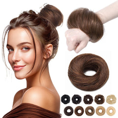 MY-LADY front view of medium brown messy bun hair piece showing natural volume and instant style