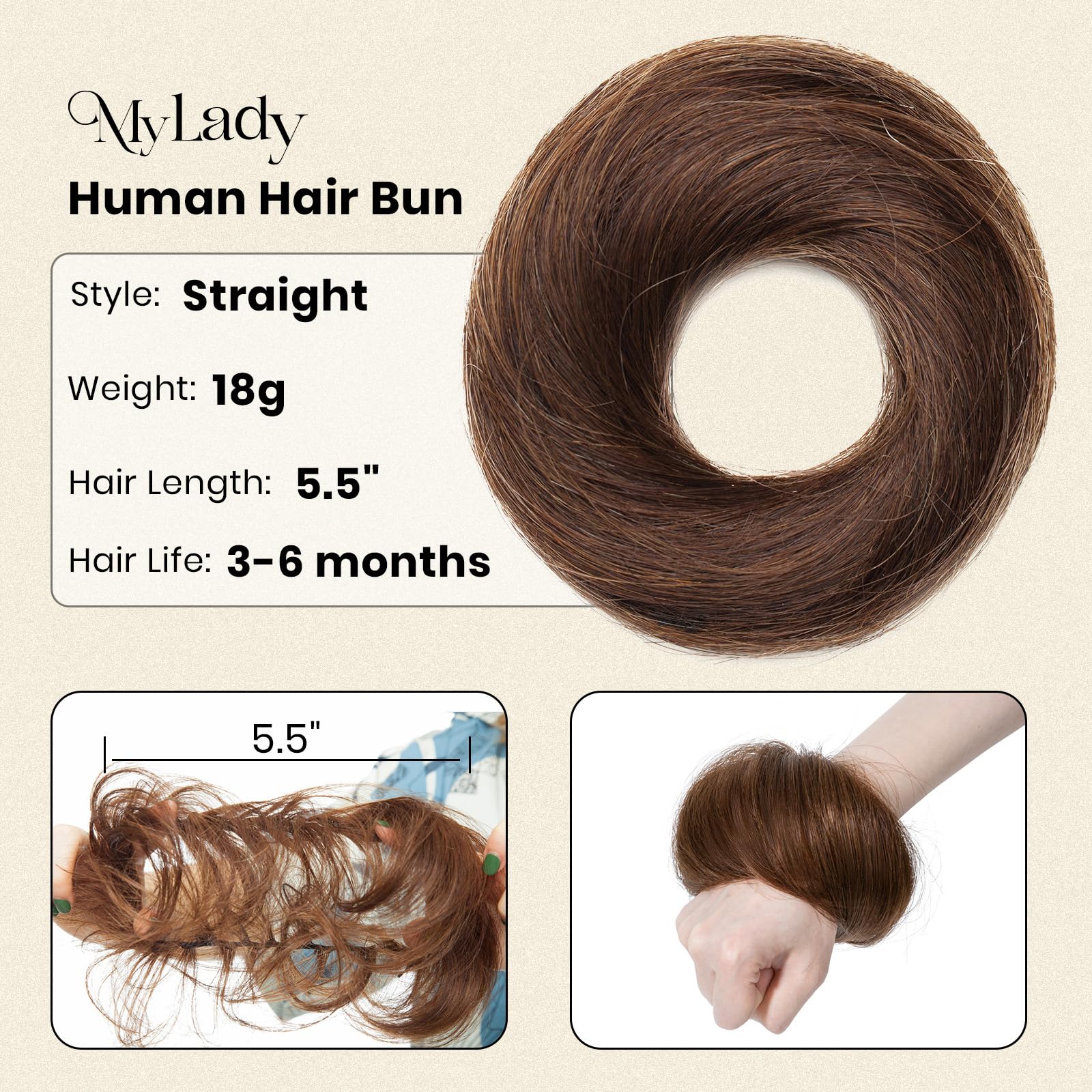 MY-LADY hair piece attached to ponytail demonstrating quick application and secure hold