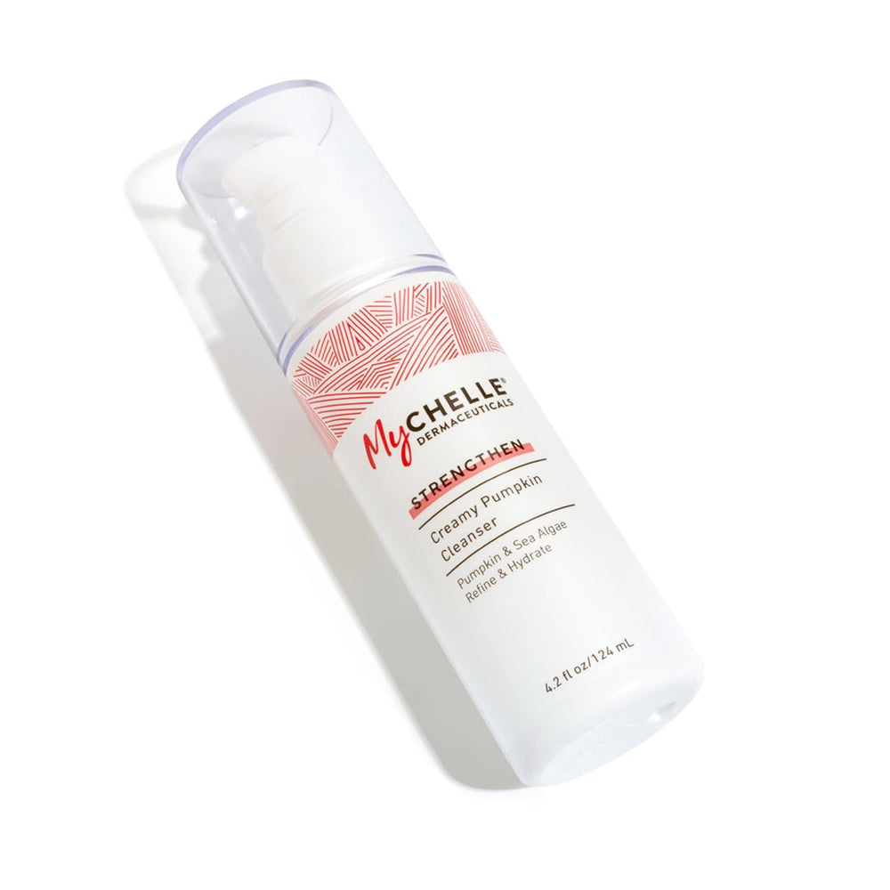 MyCHELLE Pumpkin Cleanser front packaging shows clean label and size benefits