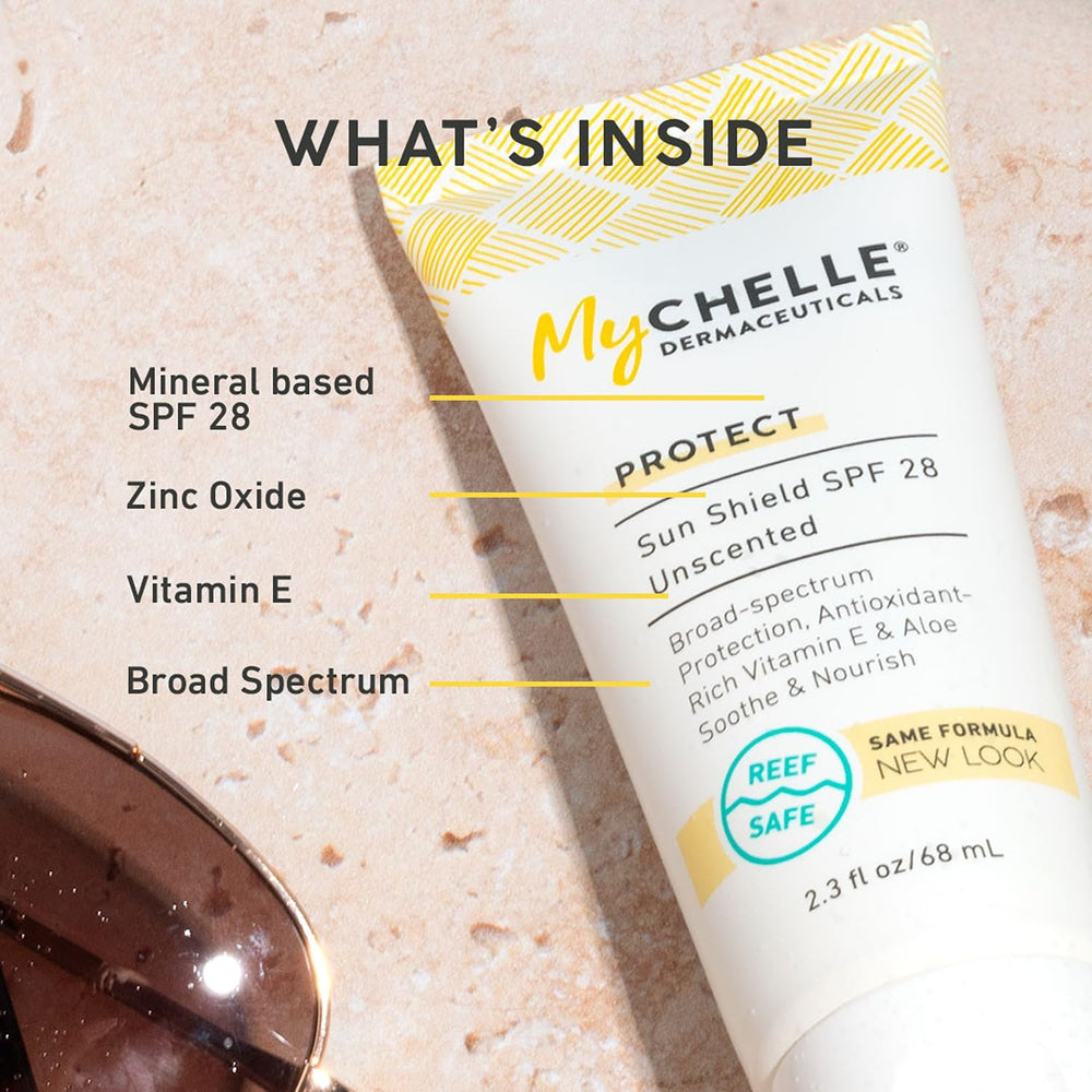 MyChelle application on cheek demonstrating lightweight, non-greasy finish