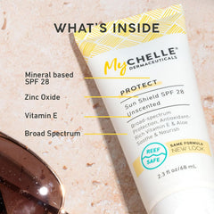 MyChelle application on cheek demonstrating lightweight, non-greasy finish