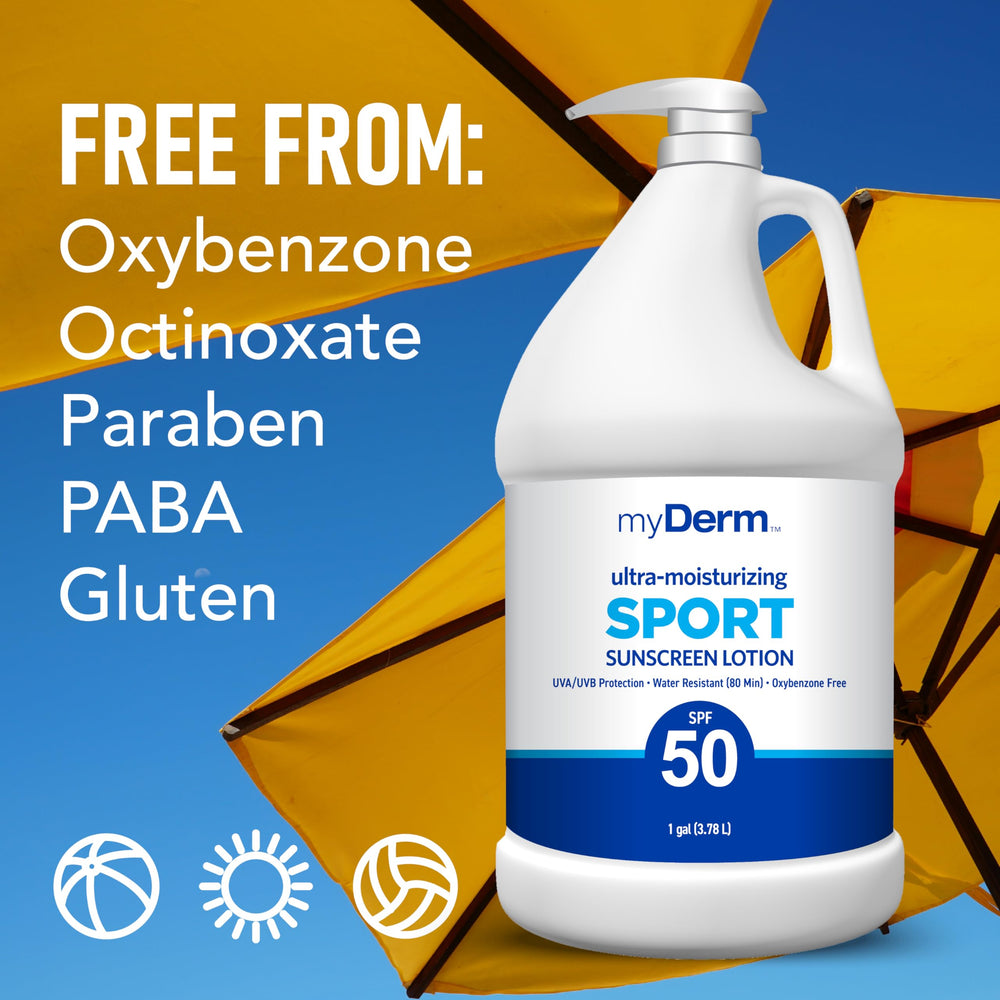 MyDerm label ingredient panel emphasizing reef-compliant benefit