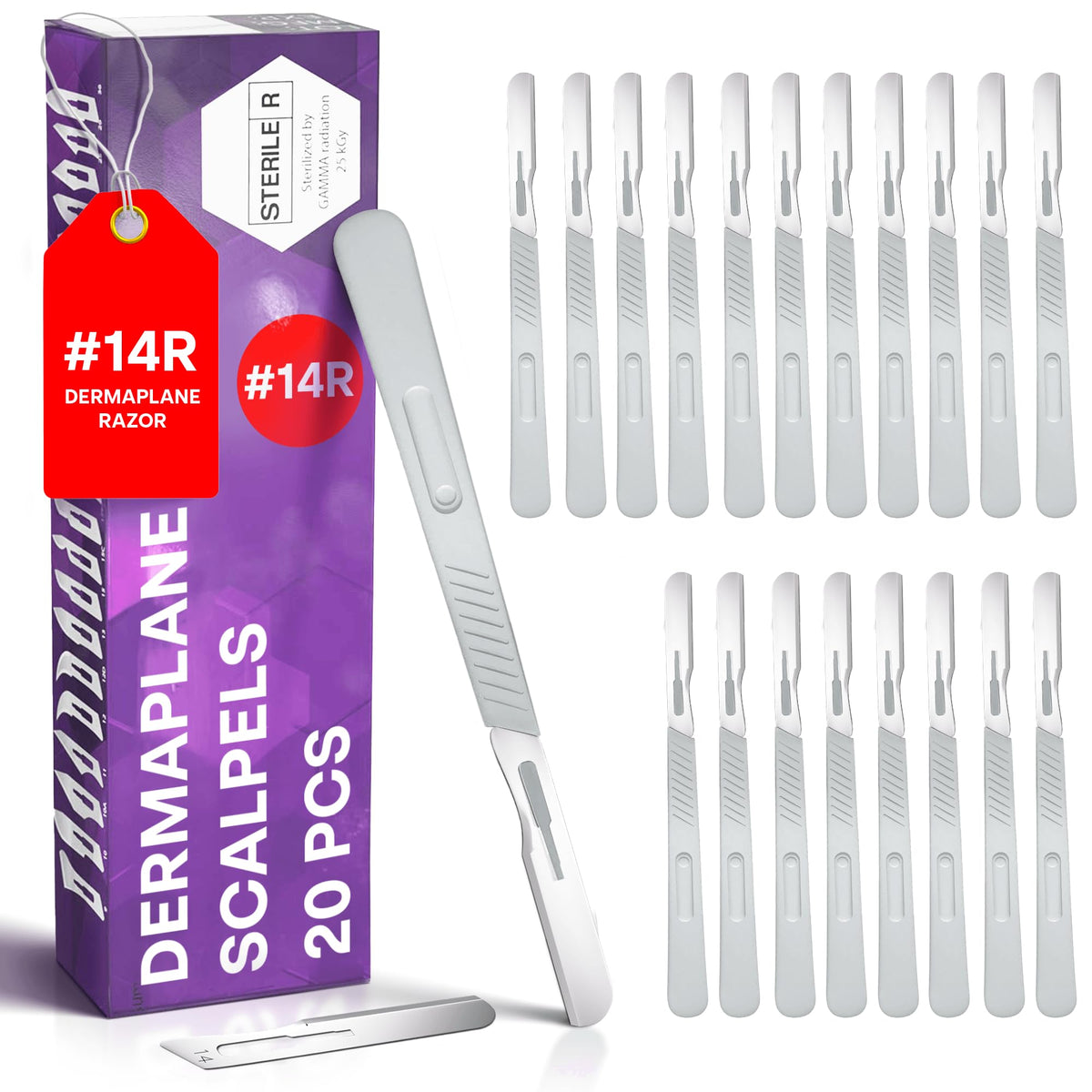 MyMed front-packaging showing 20 dermaplane razors and value pack benefit