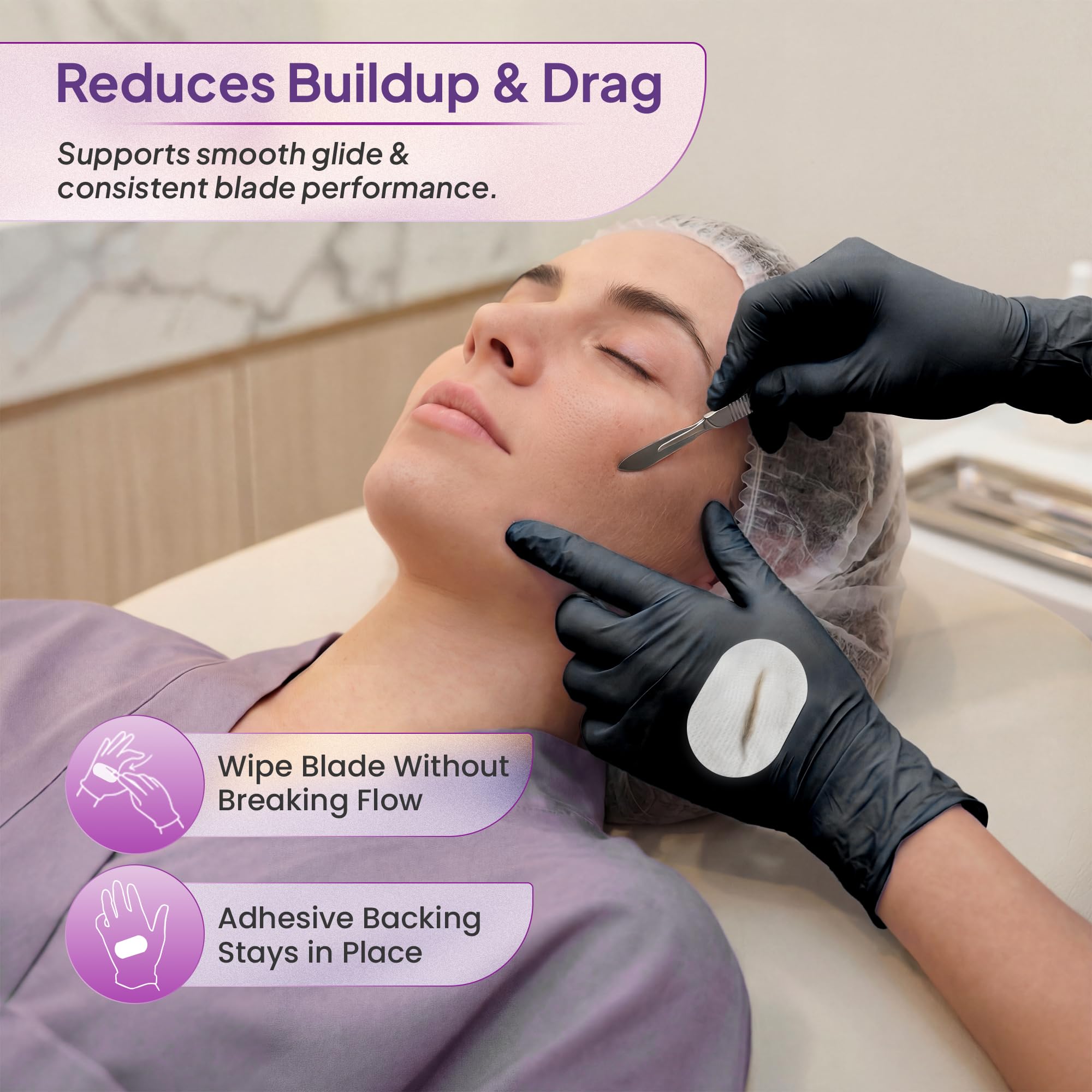 MyMed pad used during dermaplane treatment maintains a tidy client area