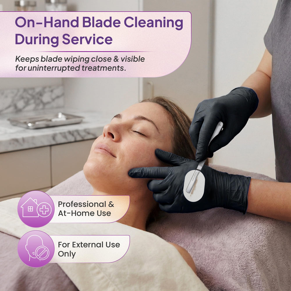 MyMed pad beside blade for scale shows compact size and convenient handling