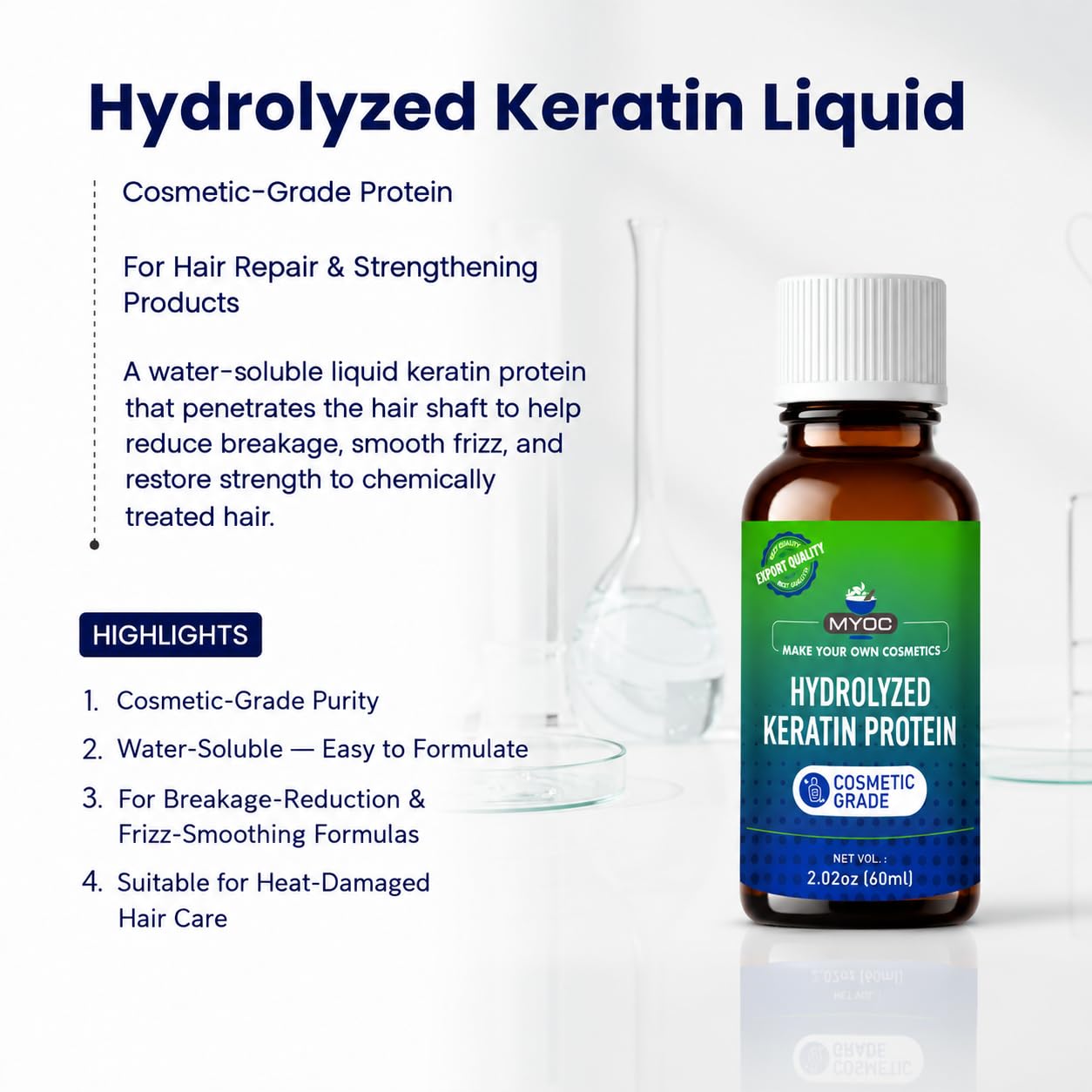 MYOC keratin liquid texture close-up illustrating smooth blendability