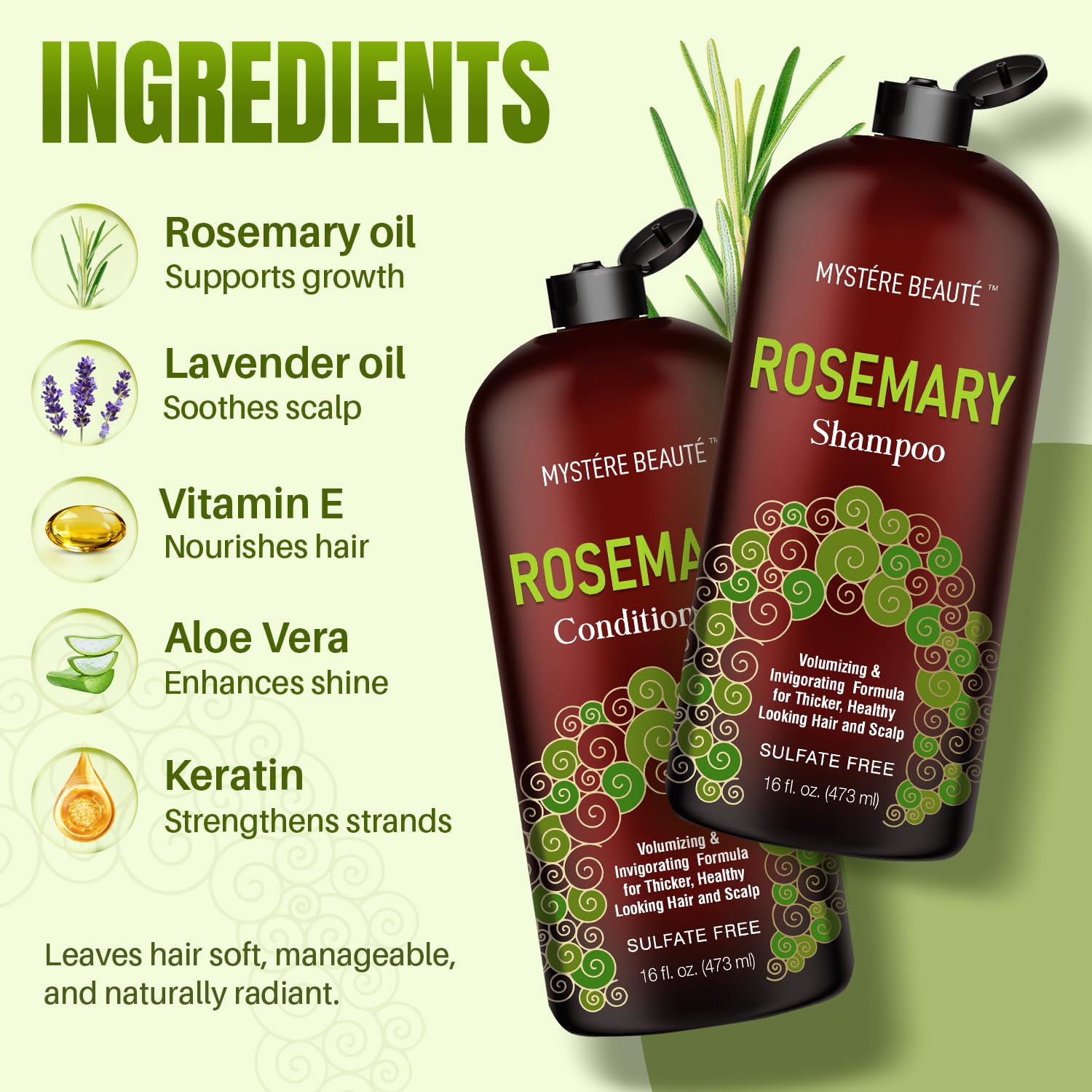 MYSTÉRE BEAUTÉ rosemary oil drop close-up highlighting botanical nourishment