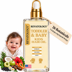 Mystique Abundance REVATOLOGY front packaging showing gentle baby hair oil benefits