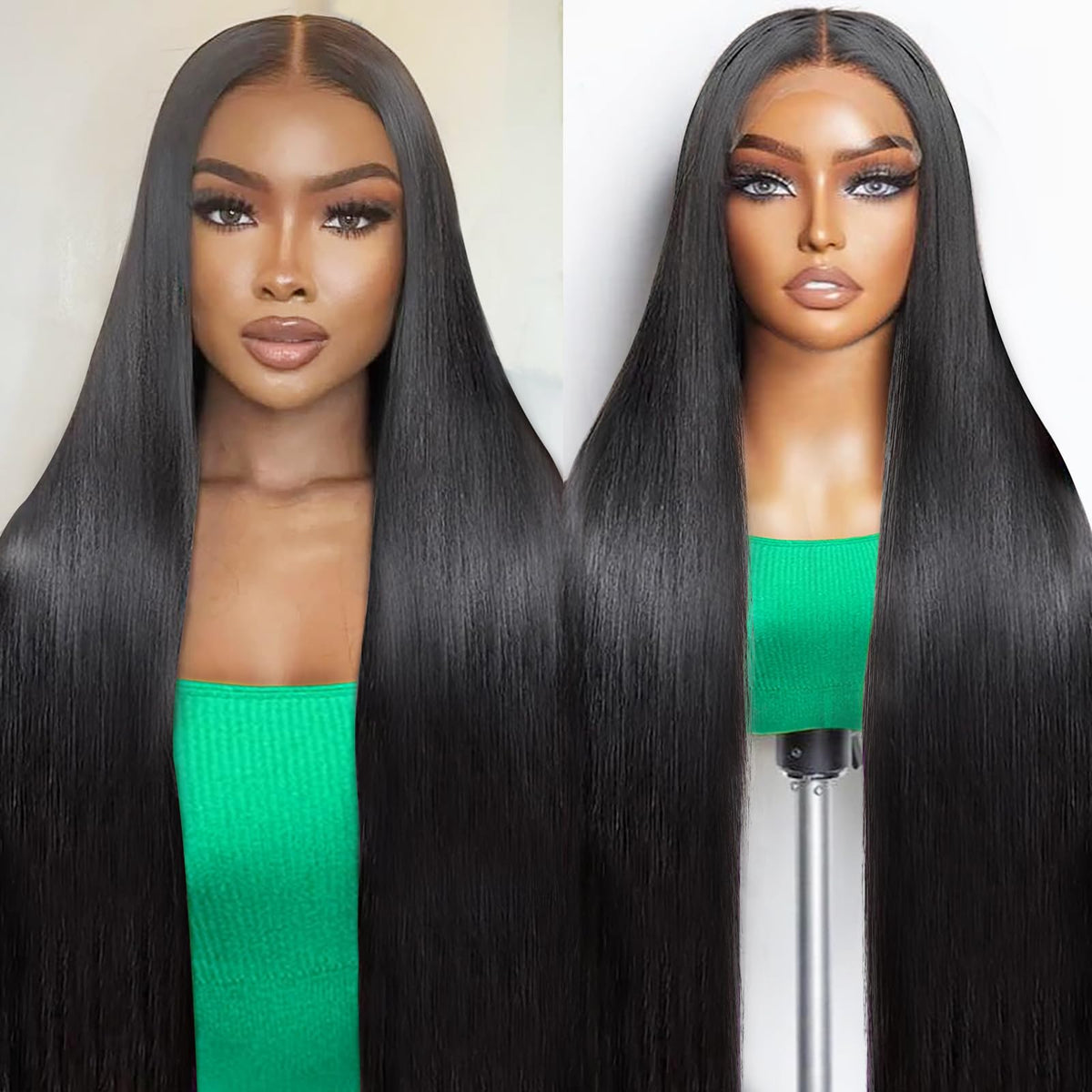 Mziio front view showing sleek 32 inch straight hair and natural hairline benefit