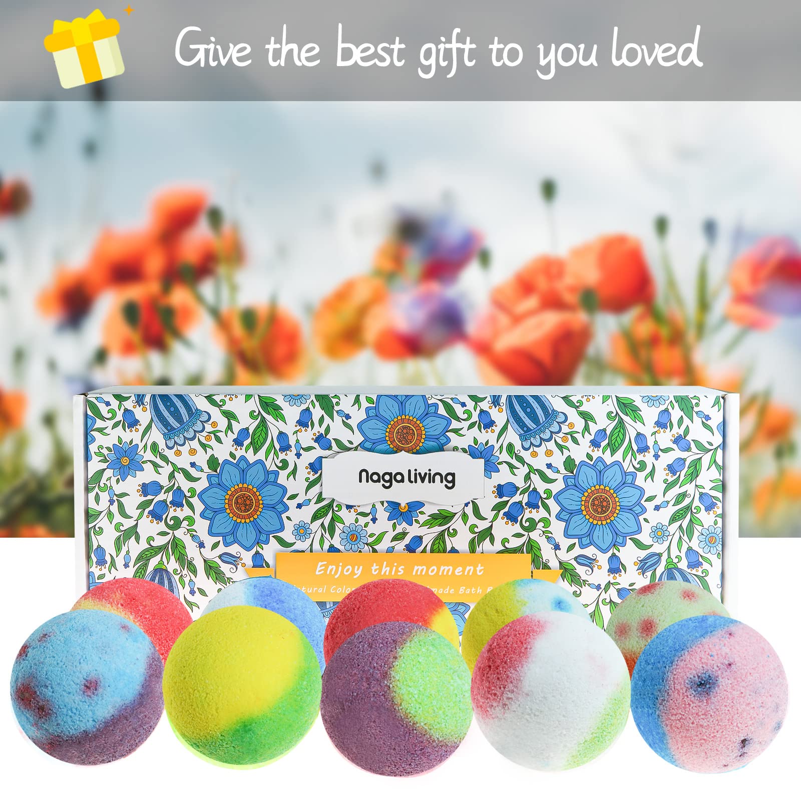 nagaliving bath bomb in hand showing size and scale for user expectations