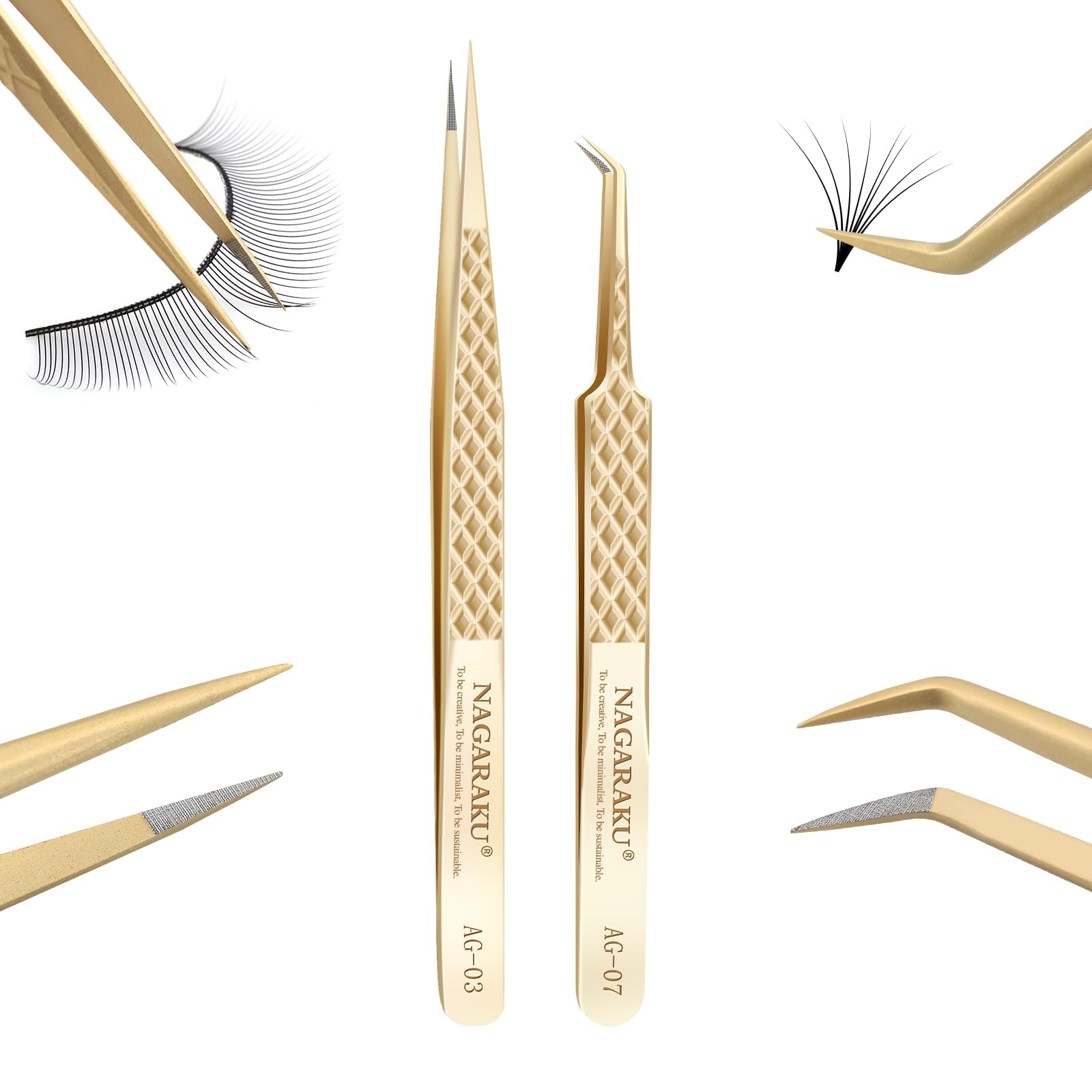 NAGARAKU straight tweezer front view showing precise tip and stable grip