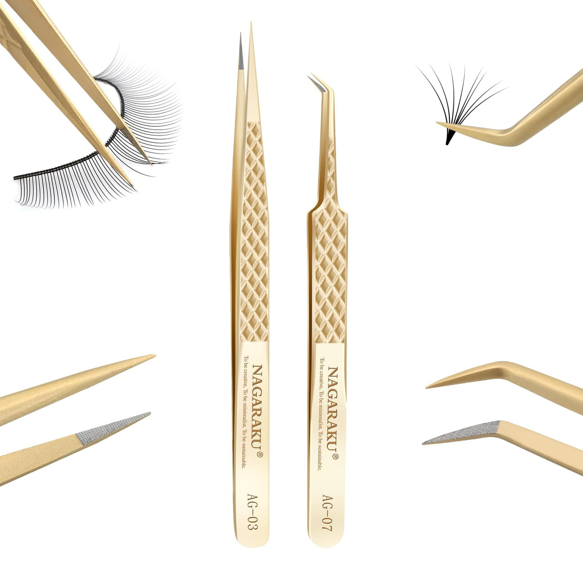 NAGARAKU straight tweezer front view showing precise tip and stable grip