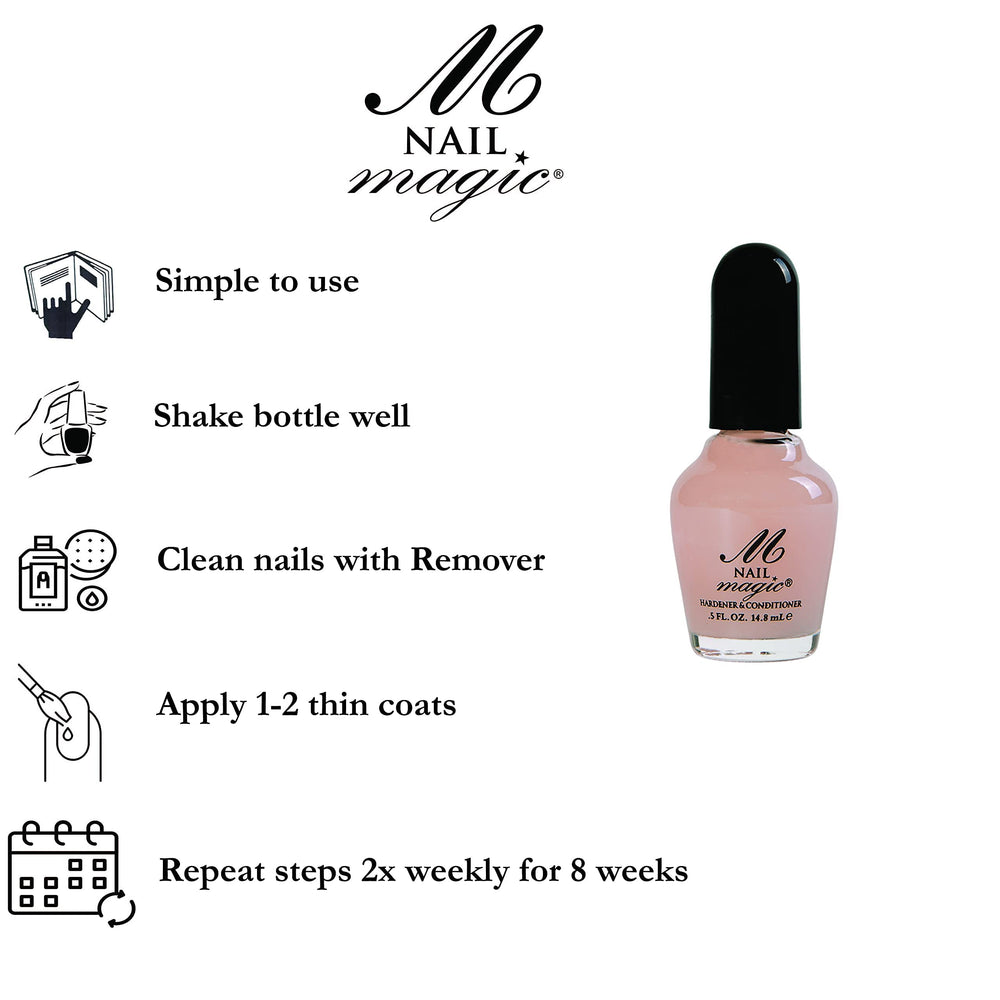 Nail Magic clear strengthener applied on nail tip showing non-tacky finish