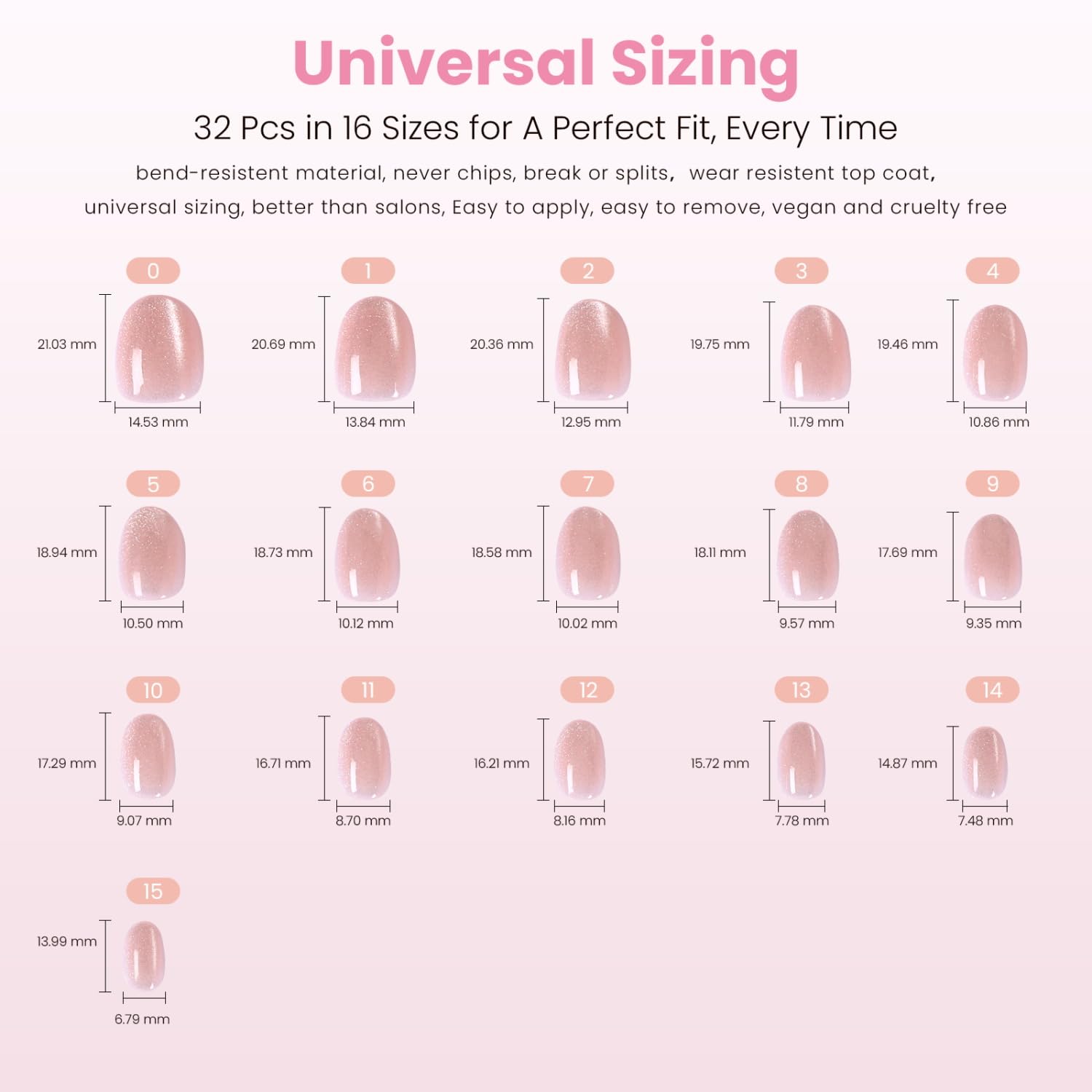 Nail Reformation spread of 32 nails displaying variety of sizes for custom match