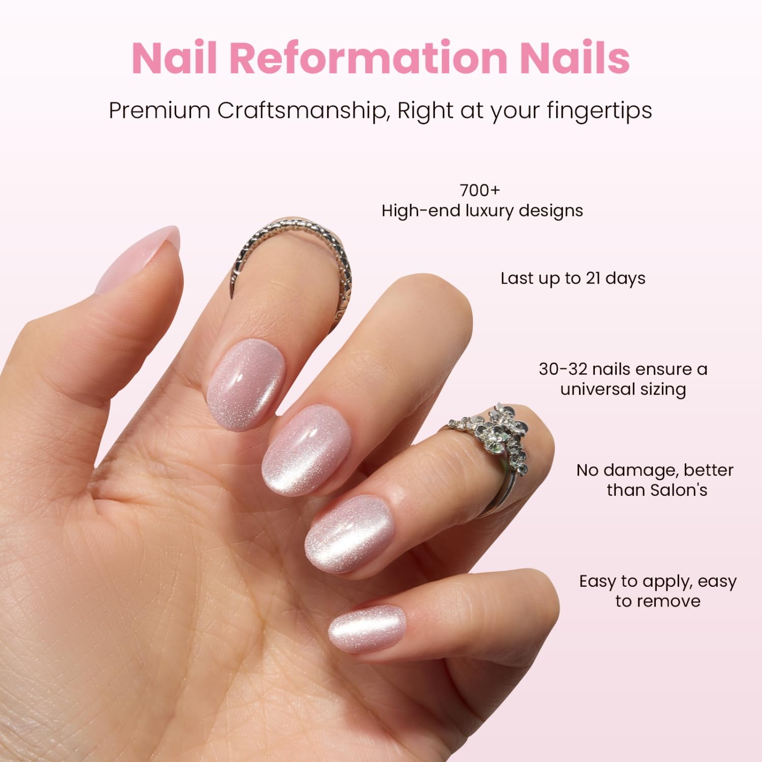 Nail Reformation shimmer finish close-up highlighting subtle sheen and durability