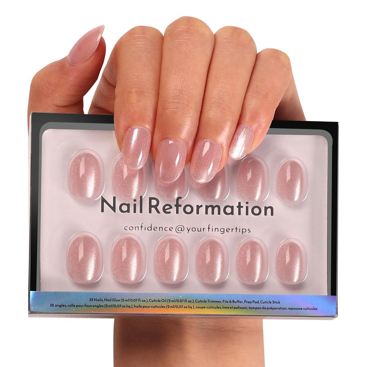 Nail Reformation front packaging showing complete press-on kit for convenience