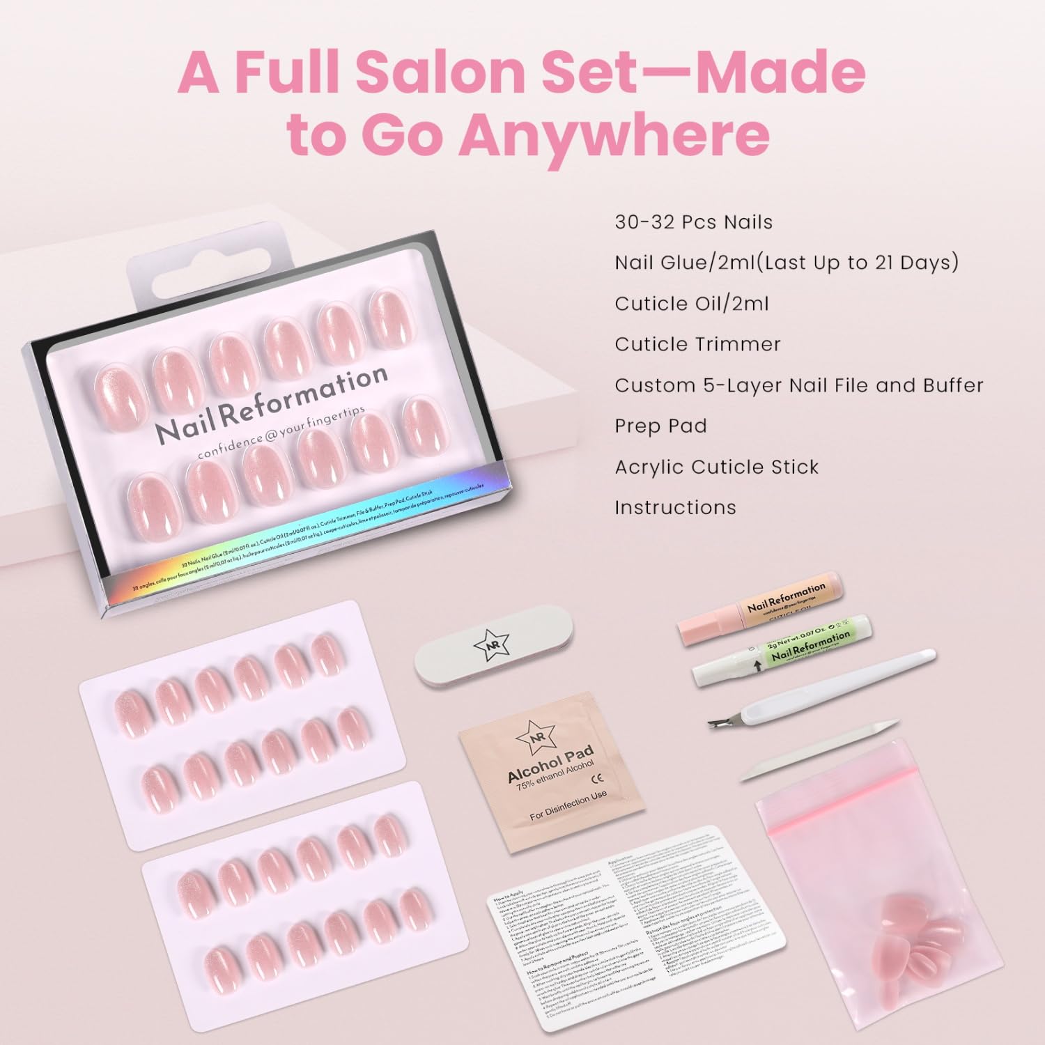Nail Reformation lifestyle shot with soft-pink outfit showing elegant look