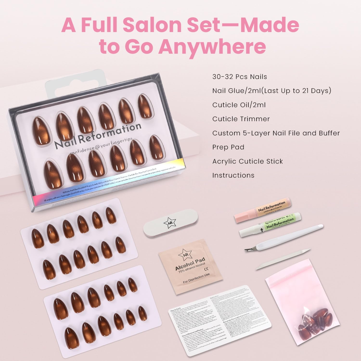Nail Reformation hand next to ruler showing short almond length and scale
