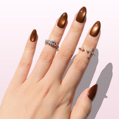 Nail Reformation demo on hand displaying almond shape for instant polished look