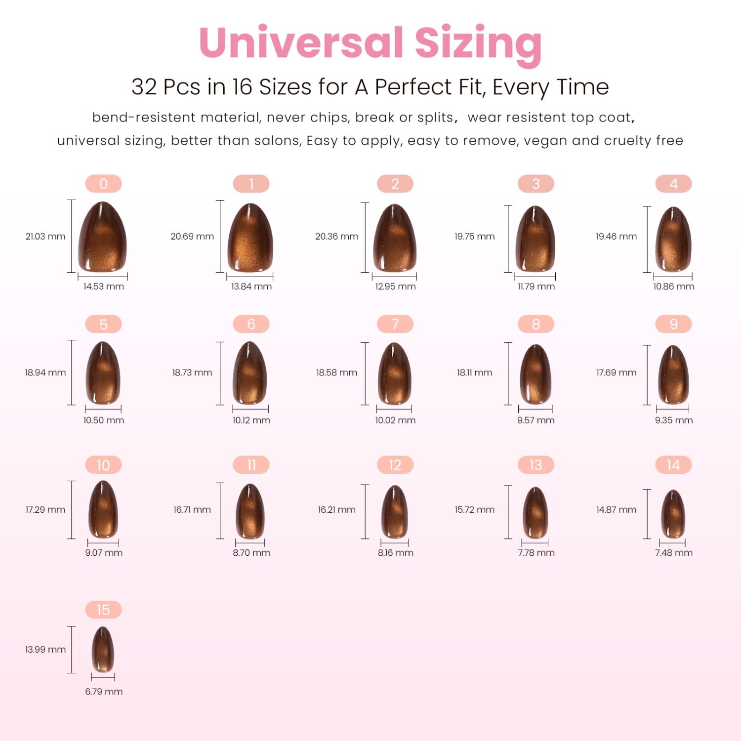 Nail Reformation 32 nails arranged to show all 16 sizes for perfect fitting