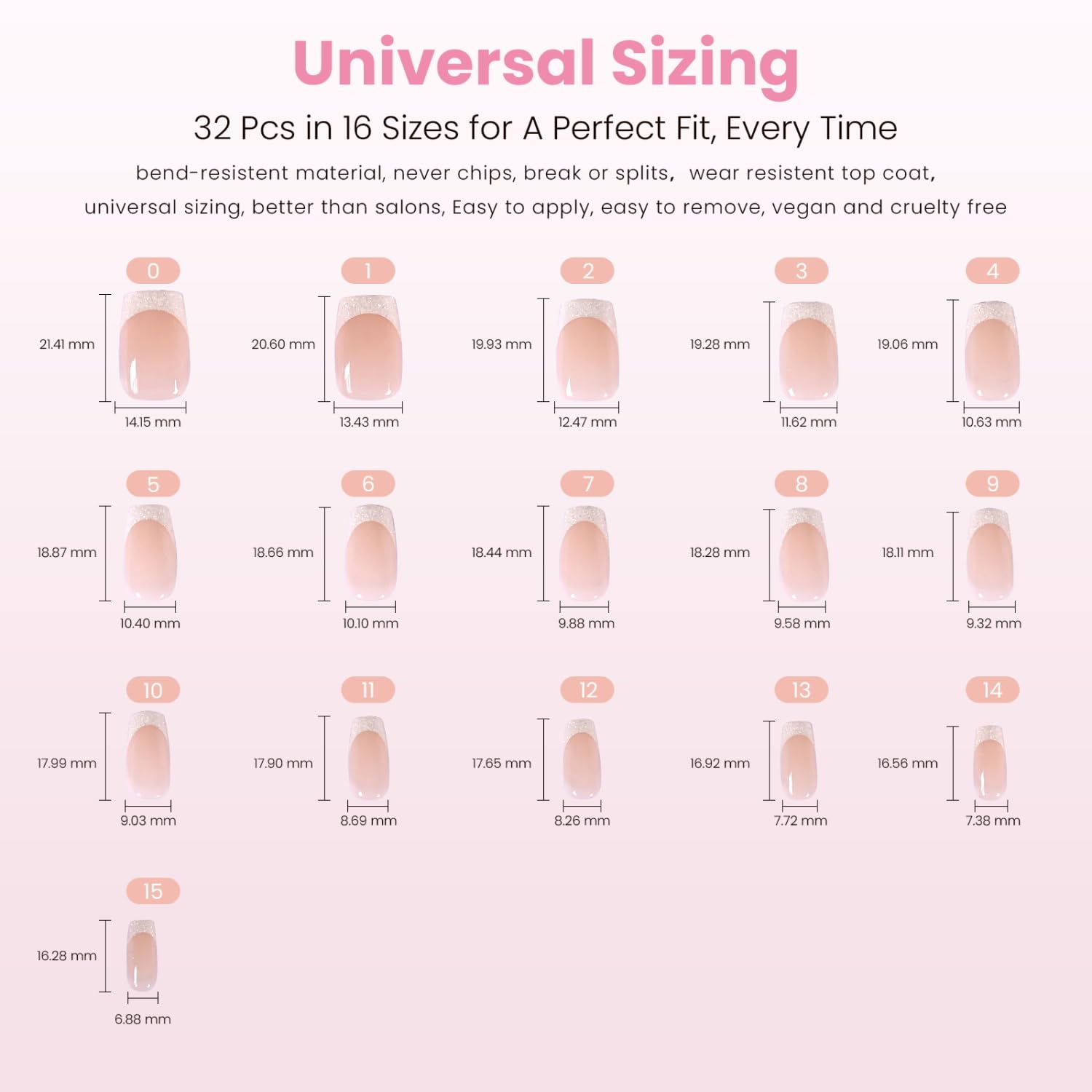 Nail Reformation layout of 16 sizes showing selection options for precise fit