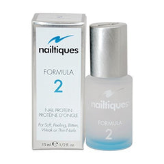 Nailtiques Formula 2 bottle front view showing clear protein treatment, strengthens nails