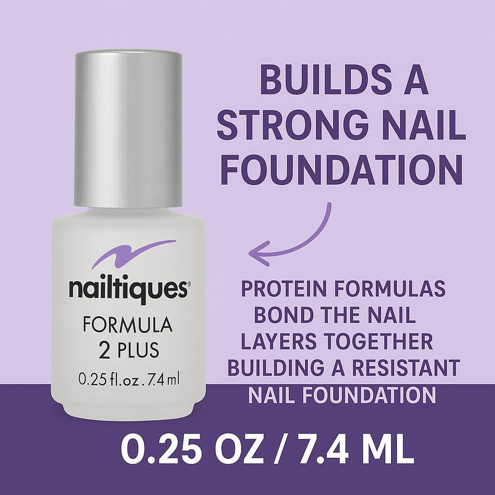 Nailtiques Formula 2 Plus beside coin to show compact 0.25 oz travel-friendly size