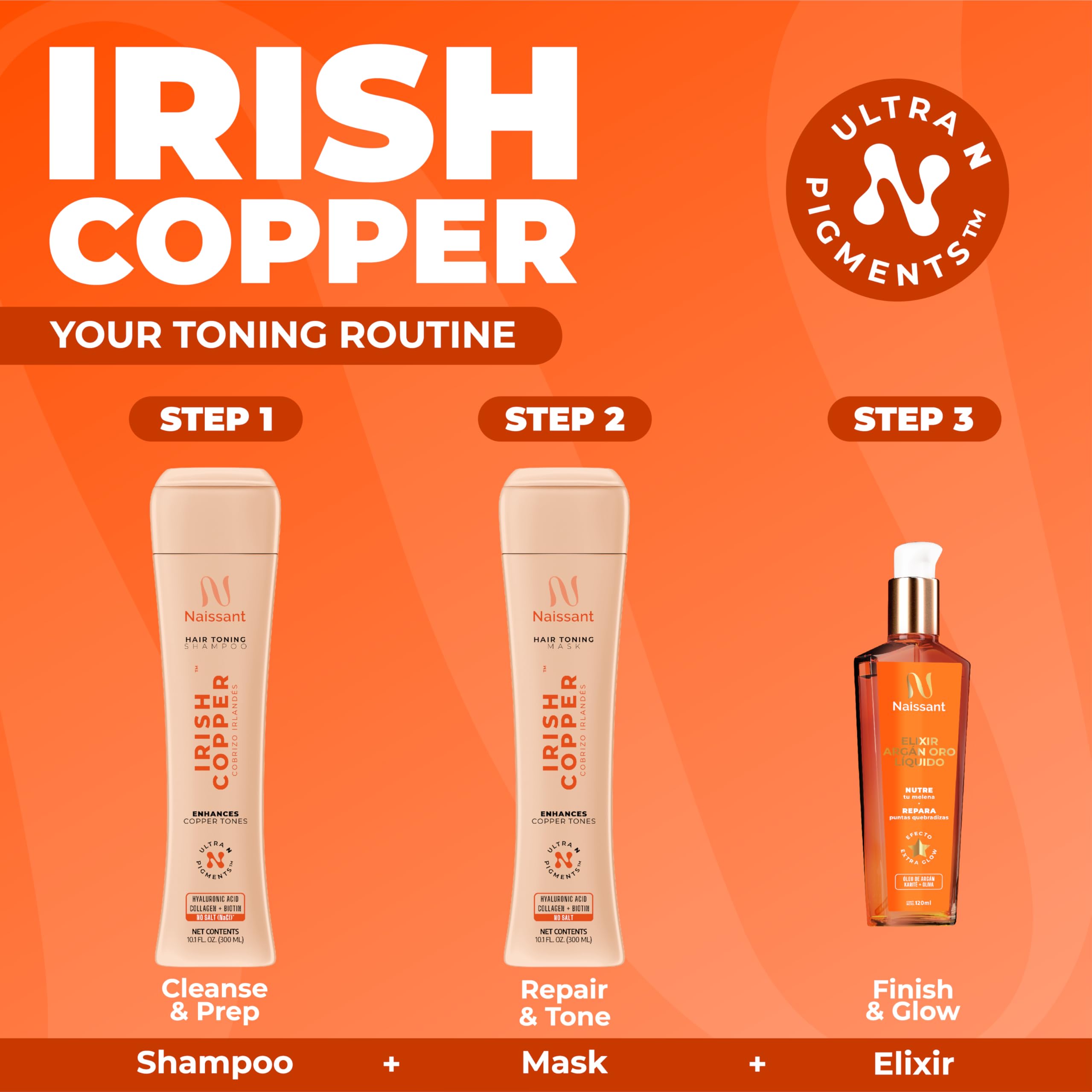 naissant finished hair lifestyle photo showing vibrant copper tone and glossy finish