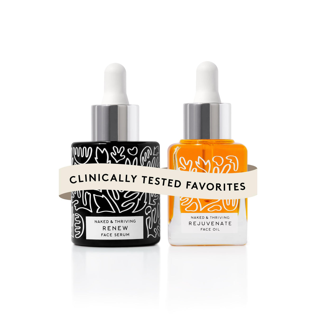 Naked & Thriving front packaging showing both bottles and recyclable glass benefit