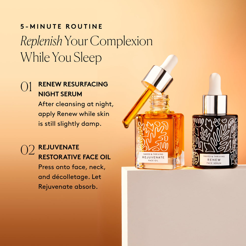 Naked & Thriving Night Set styled on a bathroom vanity showing nightly ritual benefit