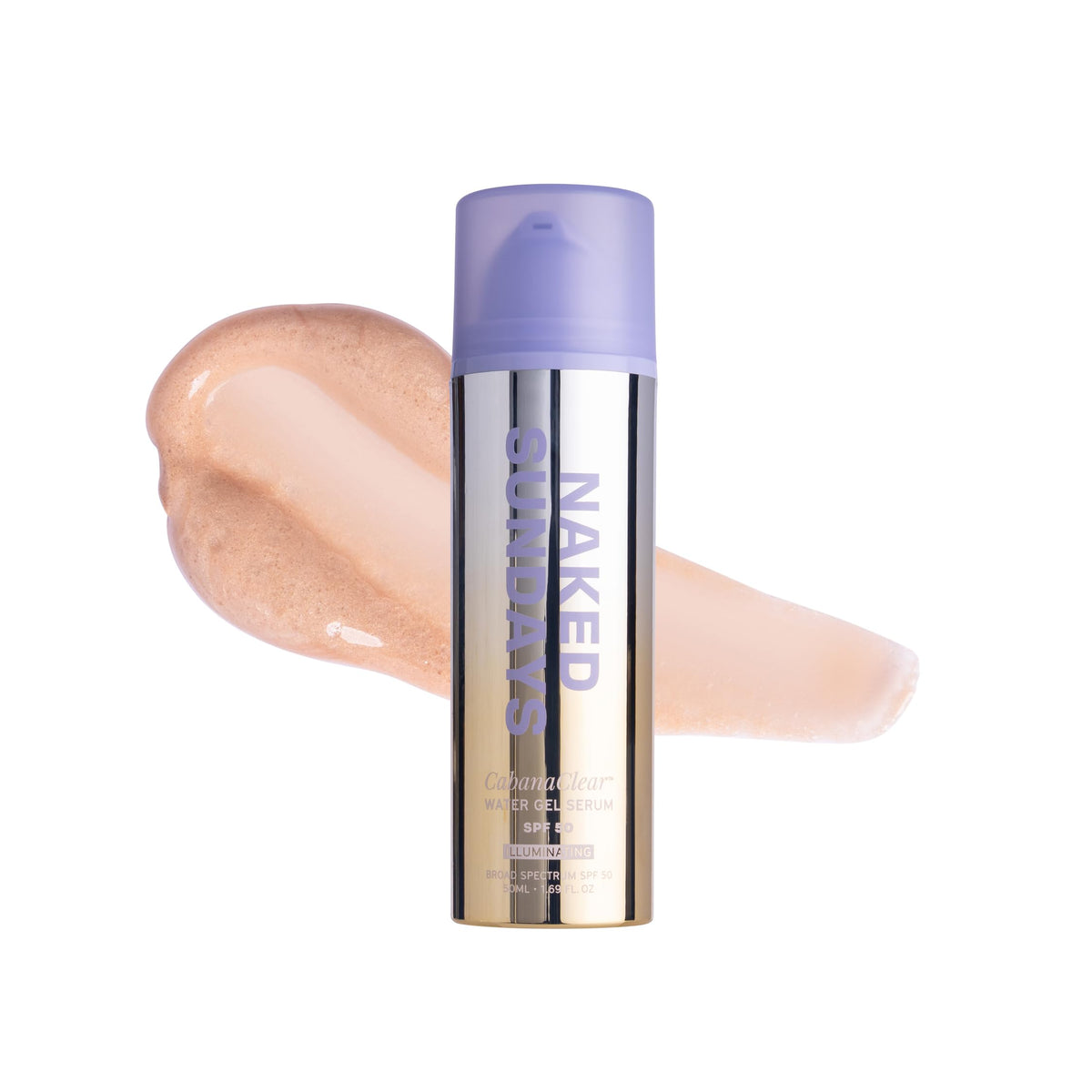 Naked Sundays front packaging showing SPF 50 and 50ml, clear protection benefit