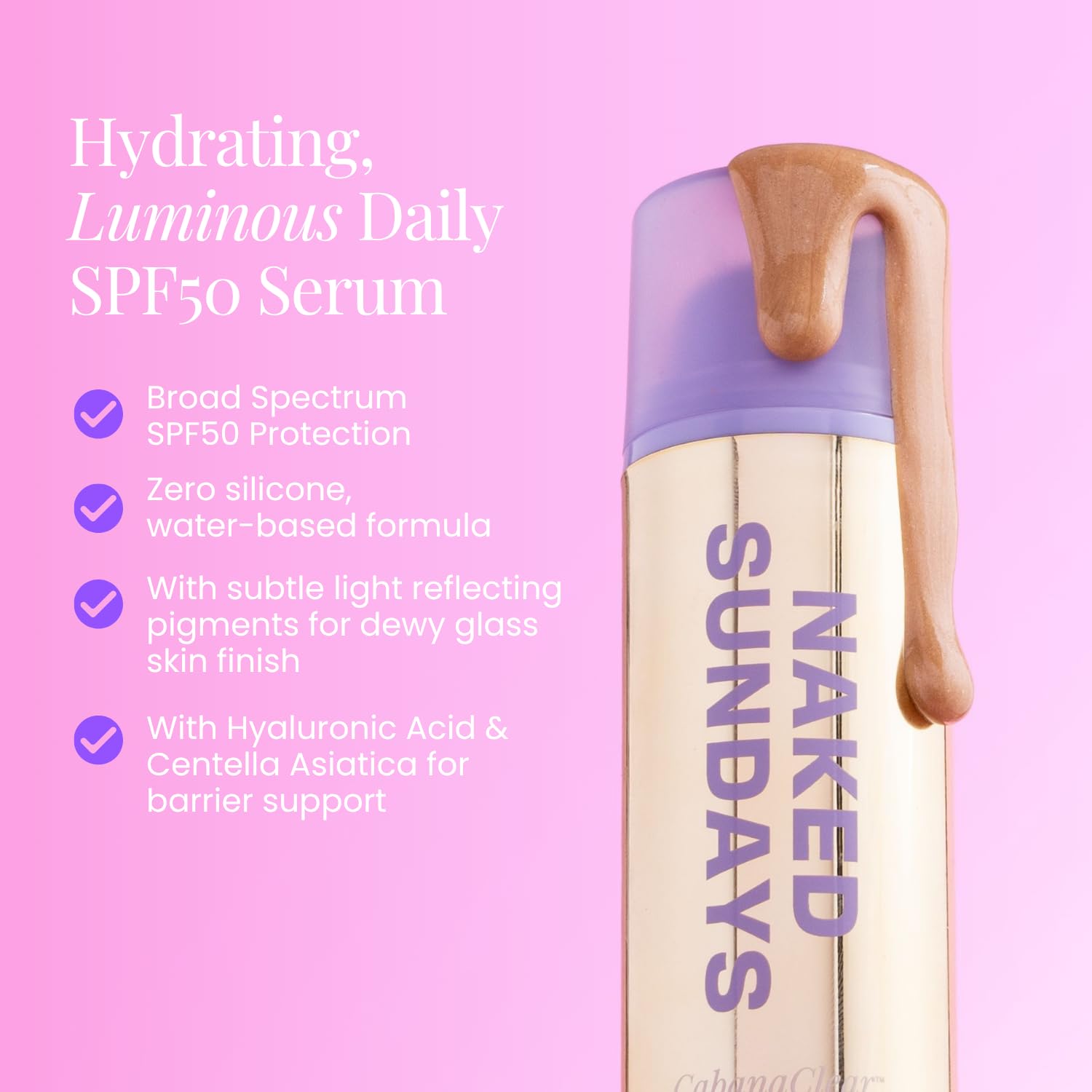 Naked Sundays pump dispenser detail emphasizing easy, mess-free application