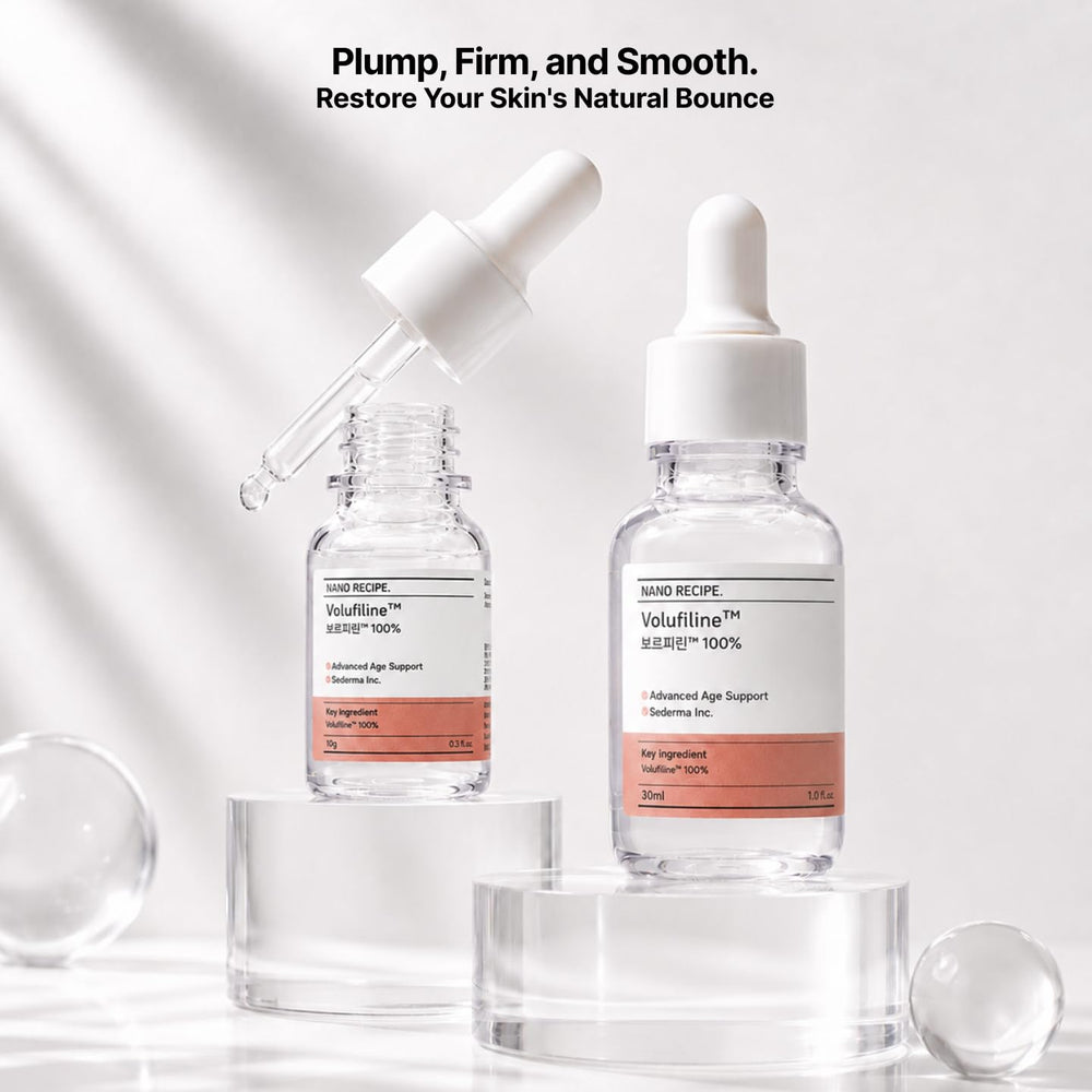 Nano Recipe dropper closeup dispensing a precise plumping concentrate for controlled use