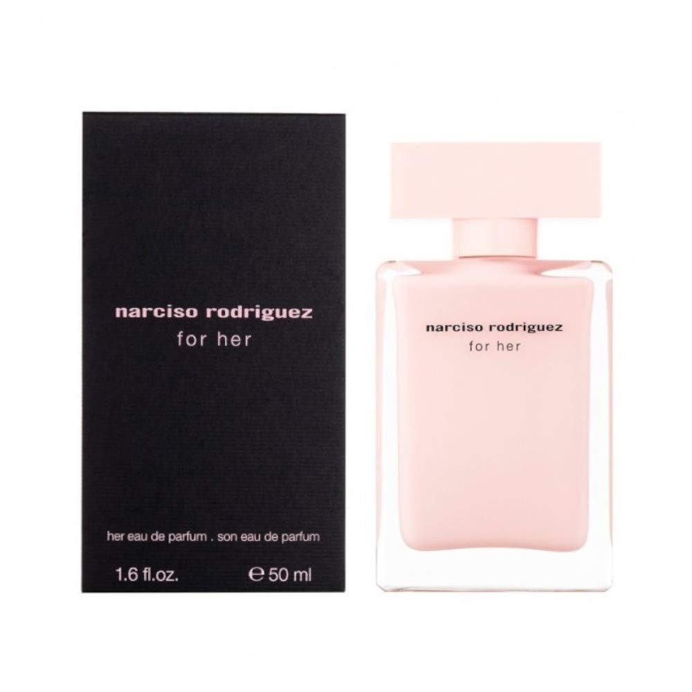 Narciso Rodriguez bottle front view showing pink glass and travel-ready design benefit