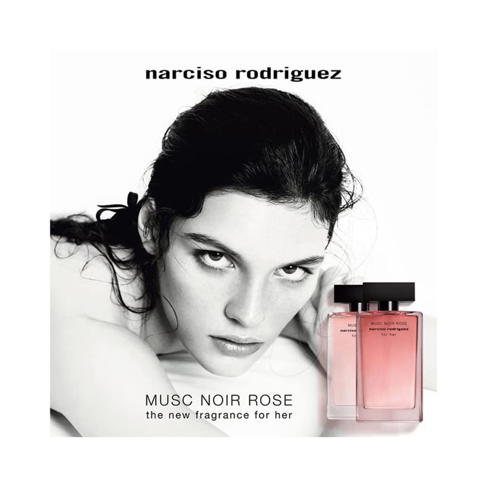 Narciso Rodriguez bottle beside coin illustrating 1.6 oz travel-friendly scale