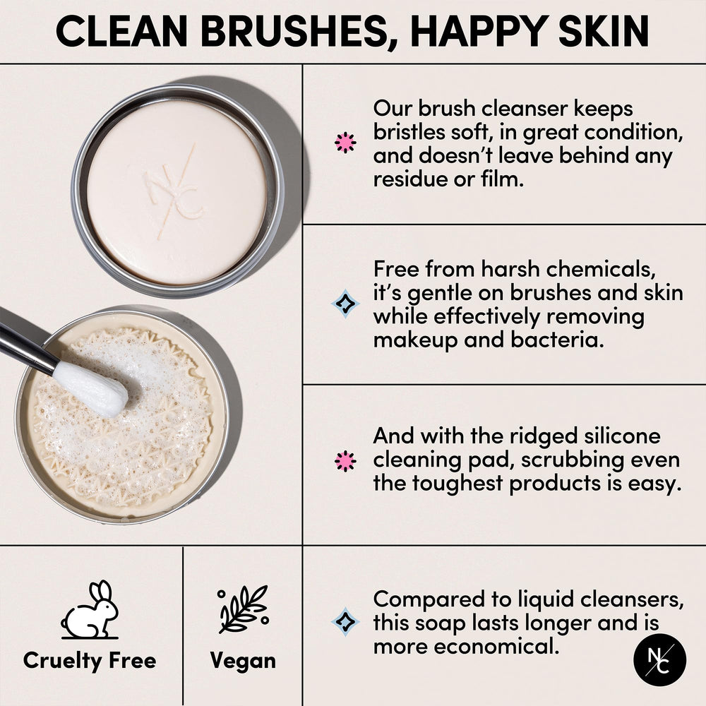 Narrative Cosmetics brush cleaning in action with wet bristles, quick removal of powder benefit