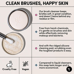 Narrative Cosmetics brush cleaning in action with wet bristles, quick removal of powder benefit