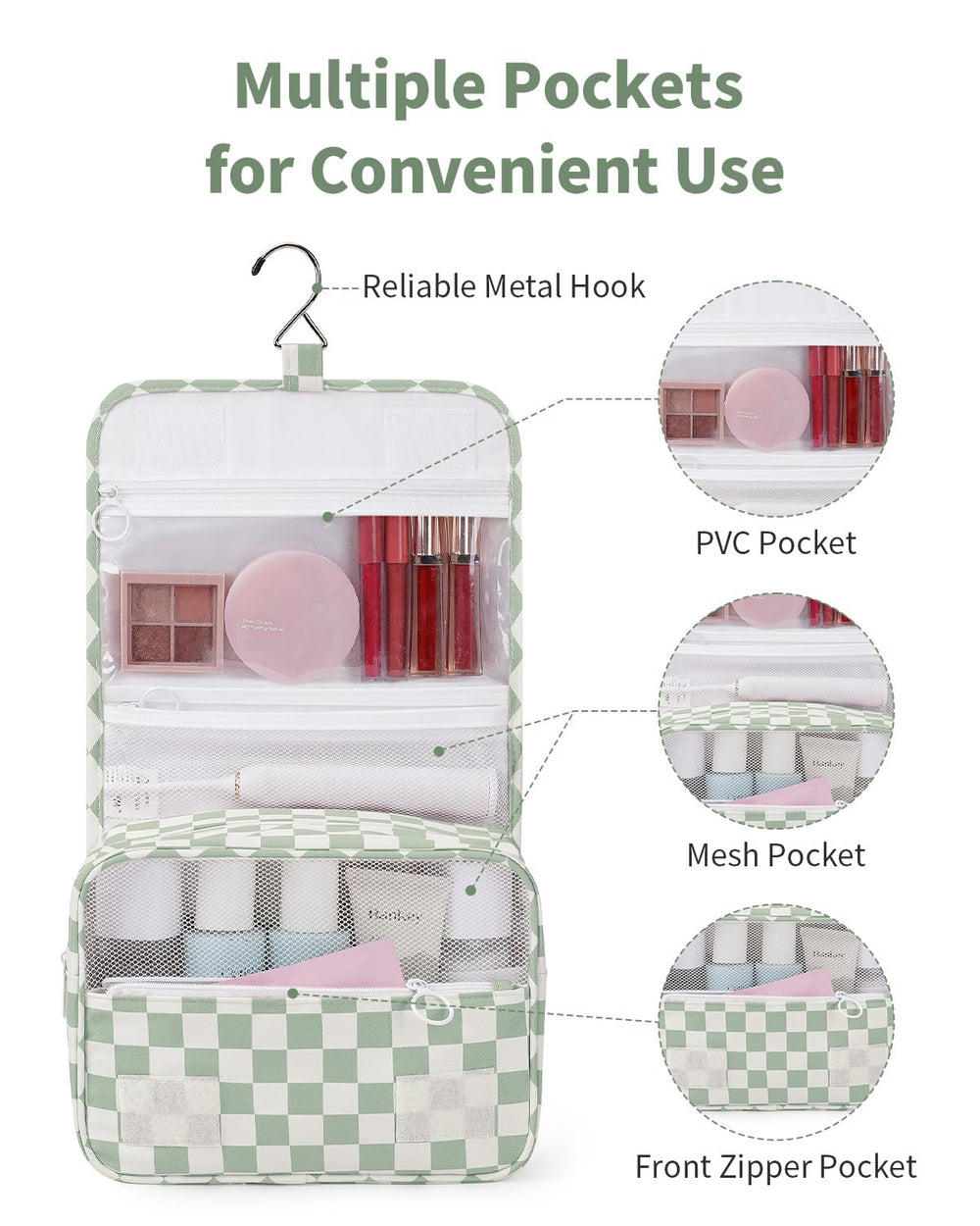 Narwey clear PVC pocket holding toiletries for leak containment benefit