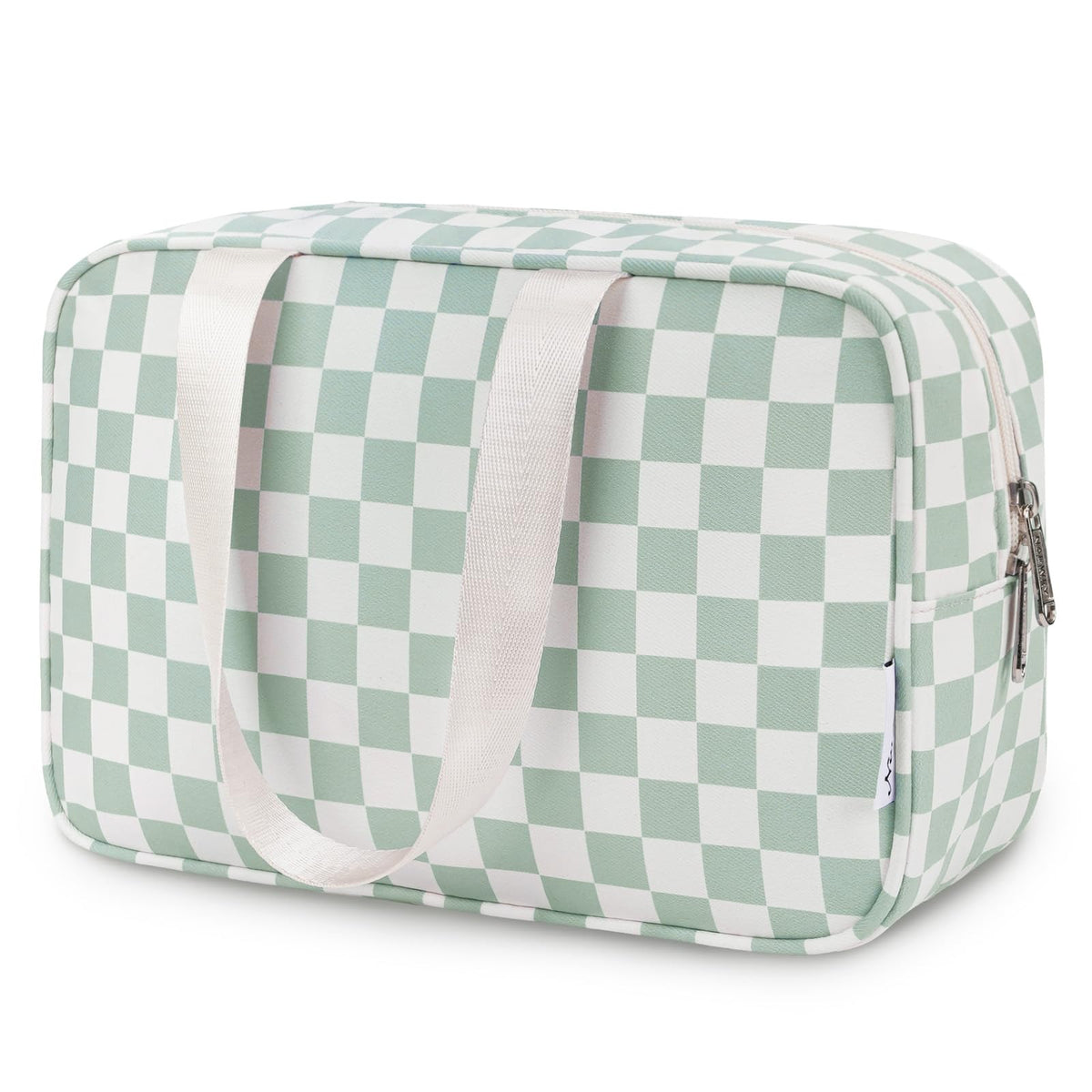 Narwey front view green checker showing roomy organized look
