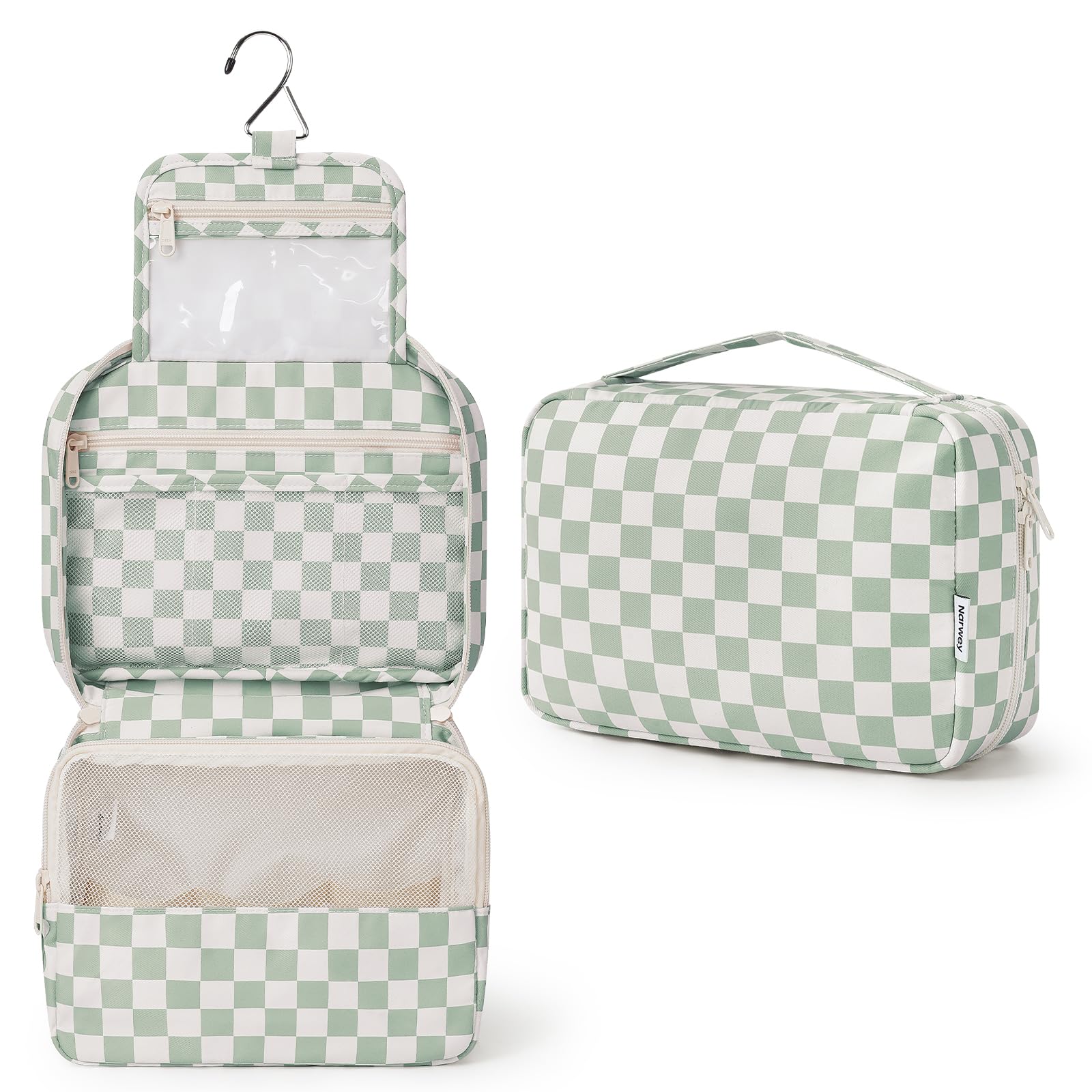 Narwey front view showing hanging toiletry bag and easy access benefit