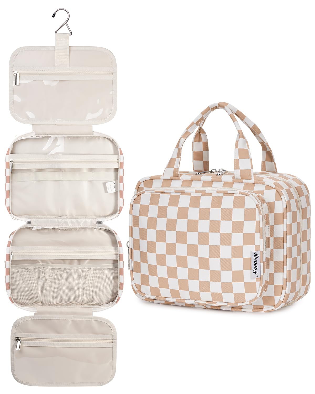 Narwey front view of closed toiletry bag showing compact design and zipper benefits