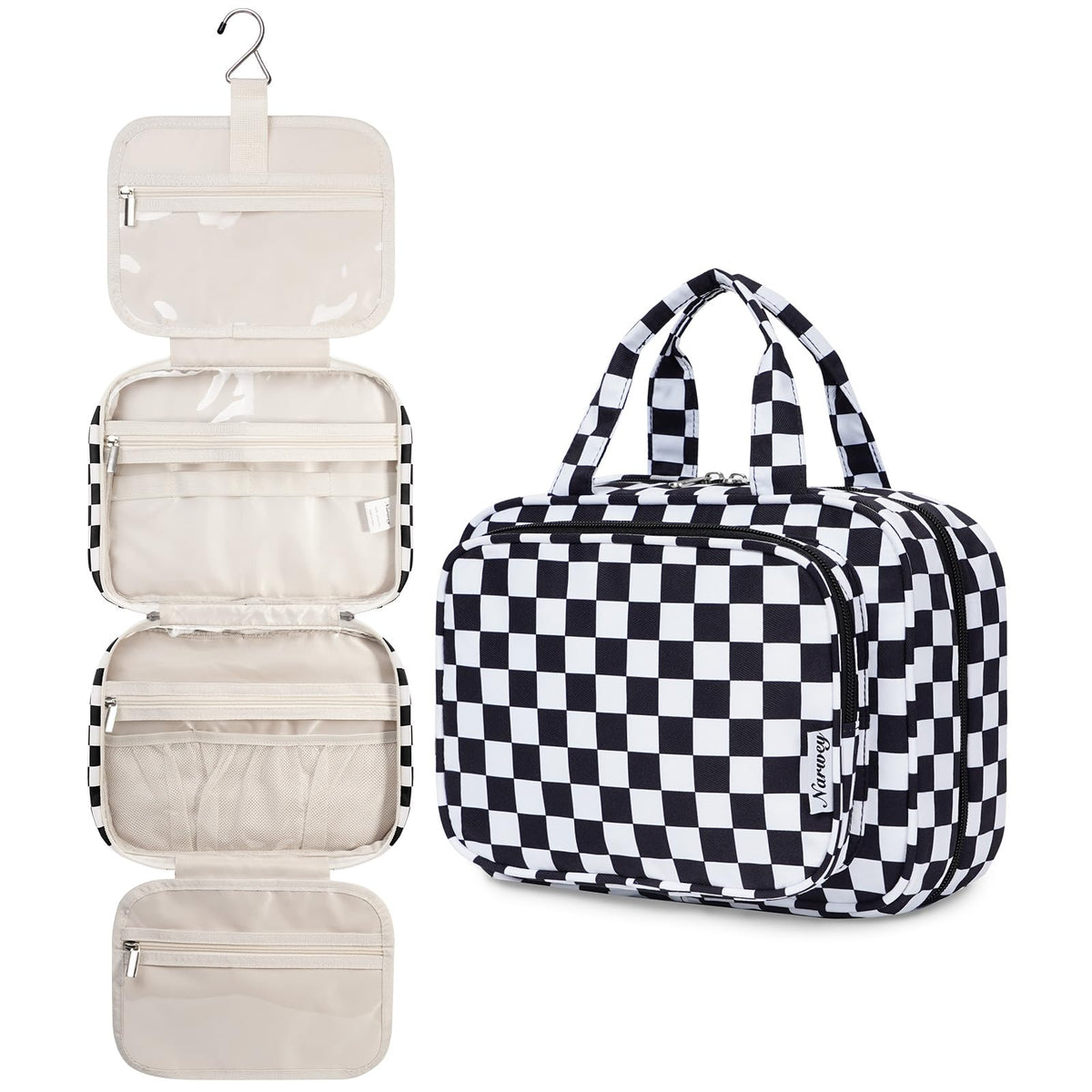 Narwey front view showing compact closed toiletry bag and neat silhouette