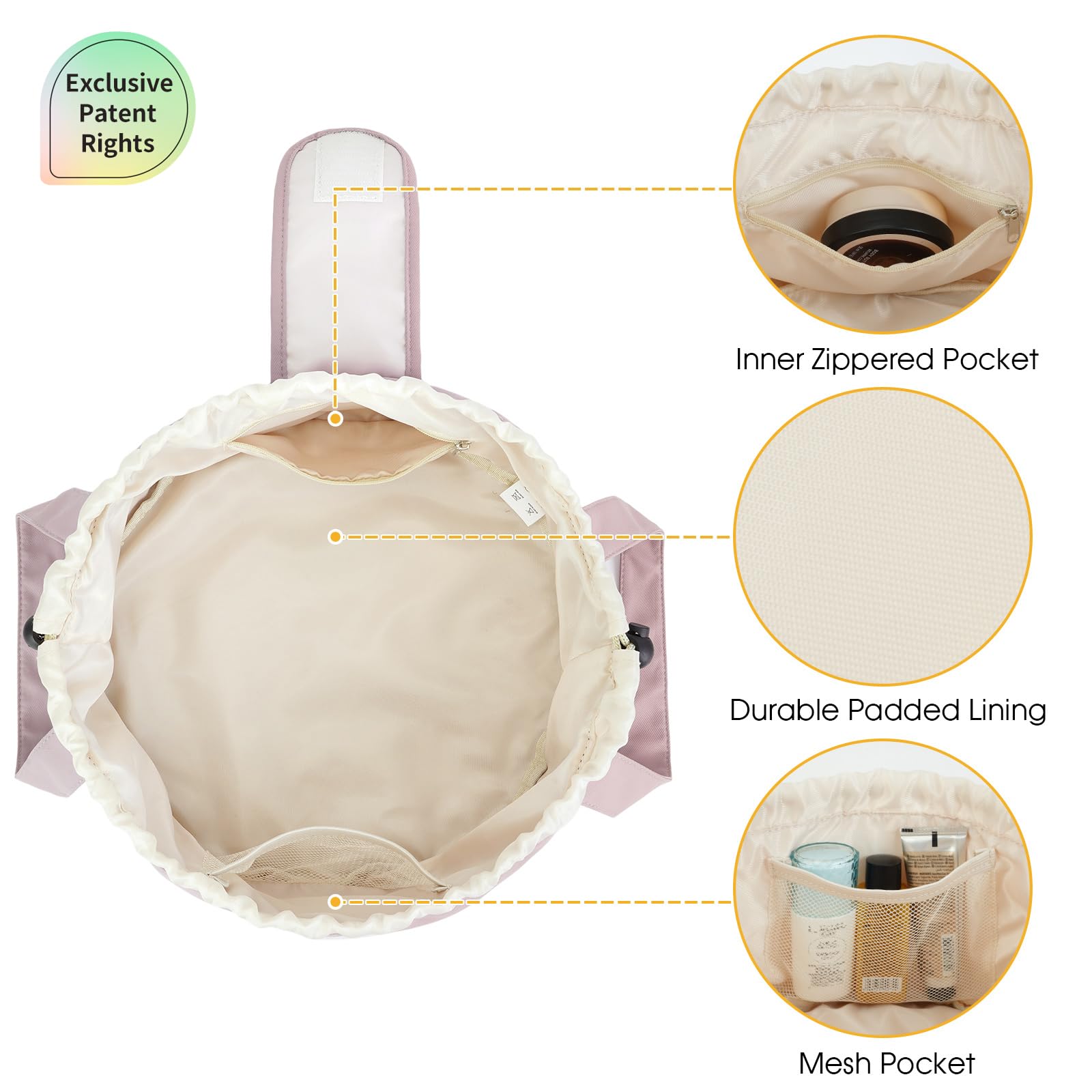 Narwey in-use with cosmetics and brushes demonstrating easy packing and access